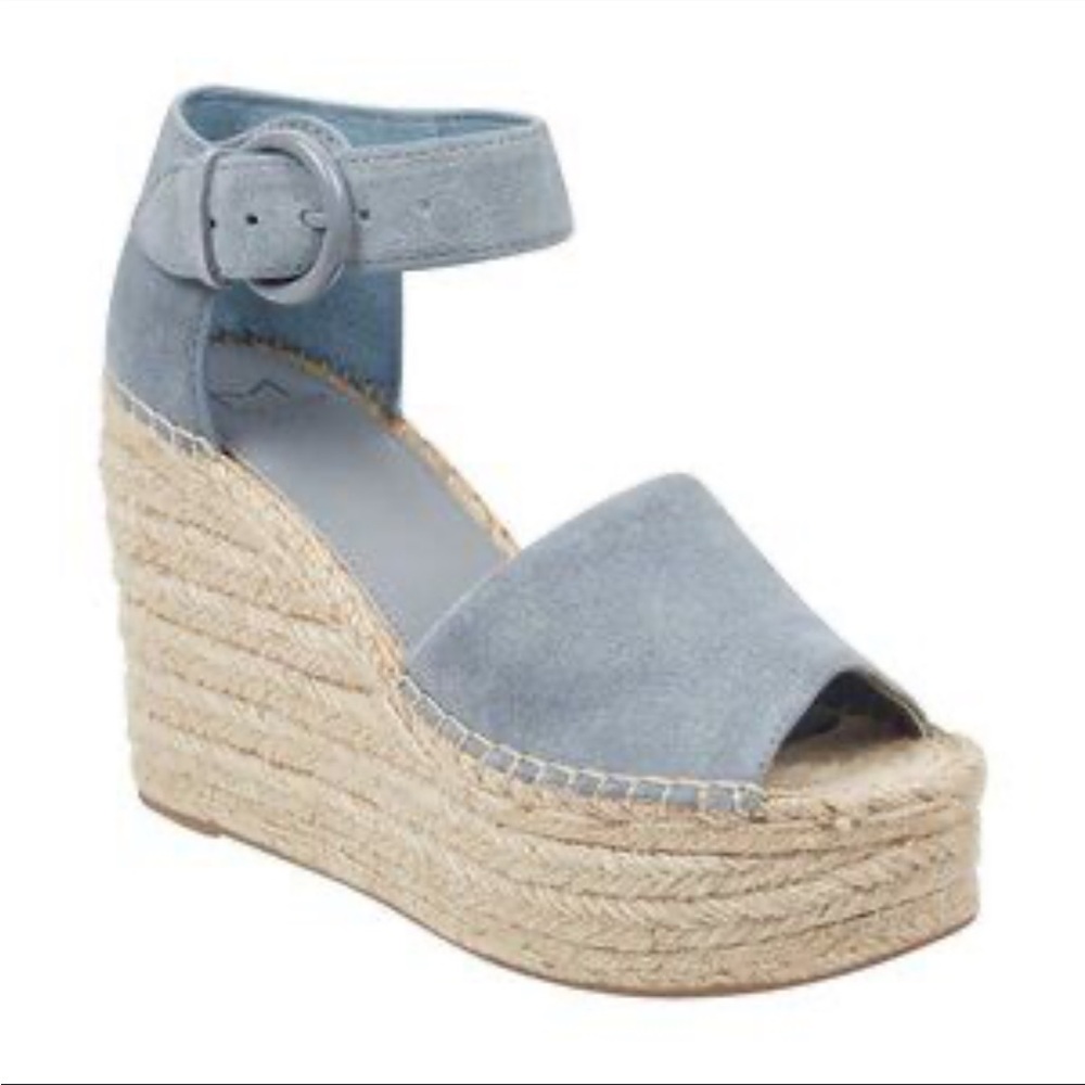 Marc Fisher Blue Suede Platform Espadrille Wedge Sandals (6.5)
